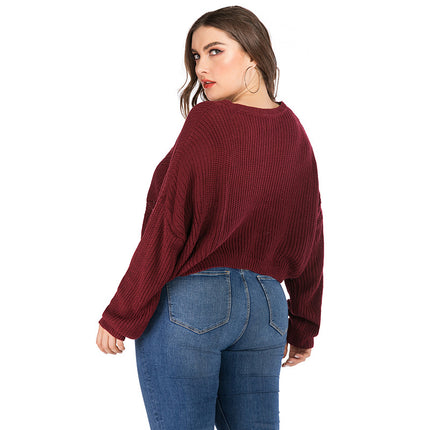 Suéter corto de talla grande para mujer Otoño Invierno Prendas de punto de manga larga