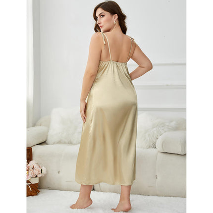 Wholesale Plus Size Summer Ladies Sling Ice Silk Nightdress Imitation Silk Large Size Pajamas