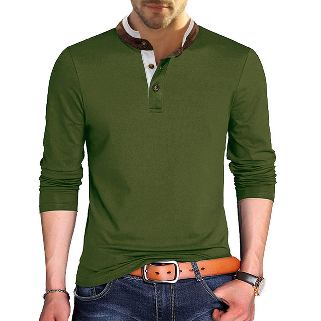 Camisetas casuales de color de contraste de manga larga para hombre de otoño invierno