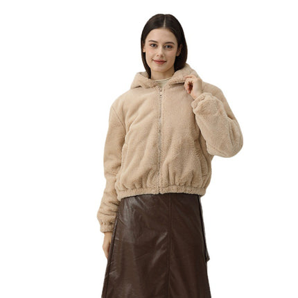 Wholesale Women's Winter Thick Plush Short Padded Coat Hooded Jacket