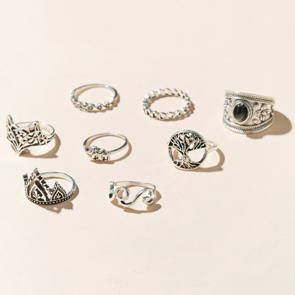 Großhandel Vintage Nachahmung Edelstein Intarsien Ring Set von acht