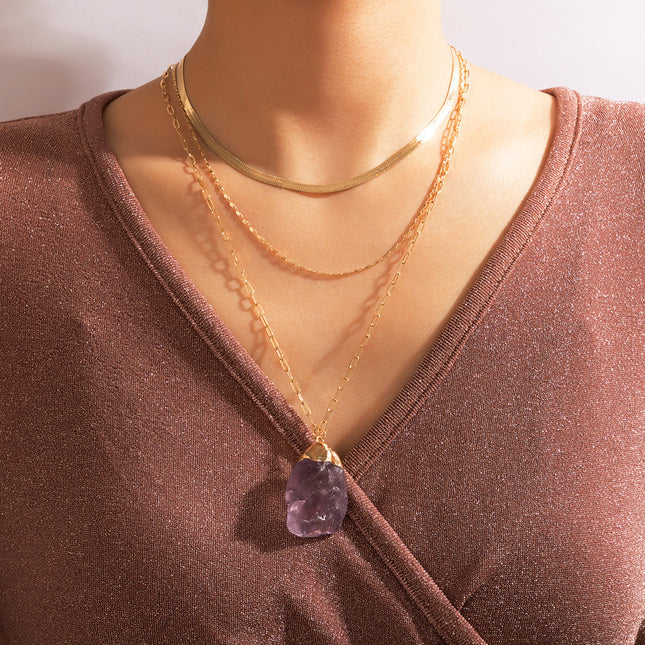 Unregelmäßige passende lila Kristallstein-Halskette