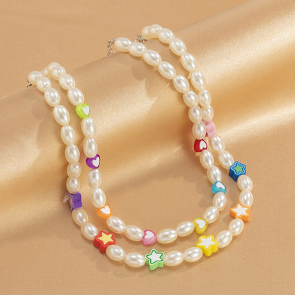 Pearl Clavicle Necklace Vintage Color Peach Heart Necklace