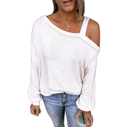 Women's Solid Color Stitching See Through Long Sleeve Strapless Top