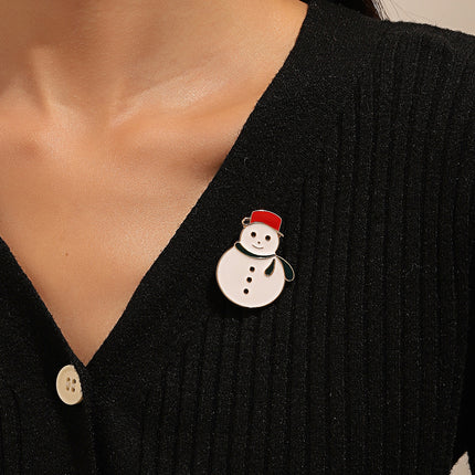 Christmas Brooch Cartoon Oil Drip Snowman Bell Corsage Badge