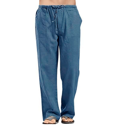 Pantalones de pierna ancha informales de talla grande de lino y algodón para hombre