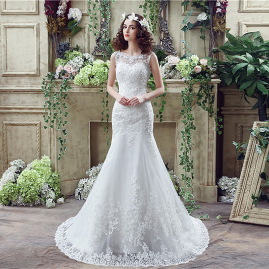 Wholesale Bridal White Sexy Slim Sleeveless Small Trailing Wedding Dress