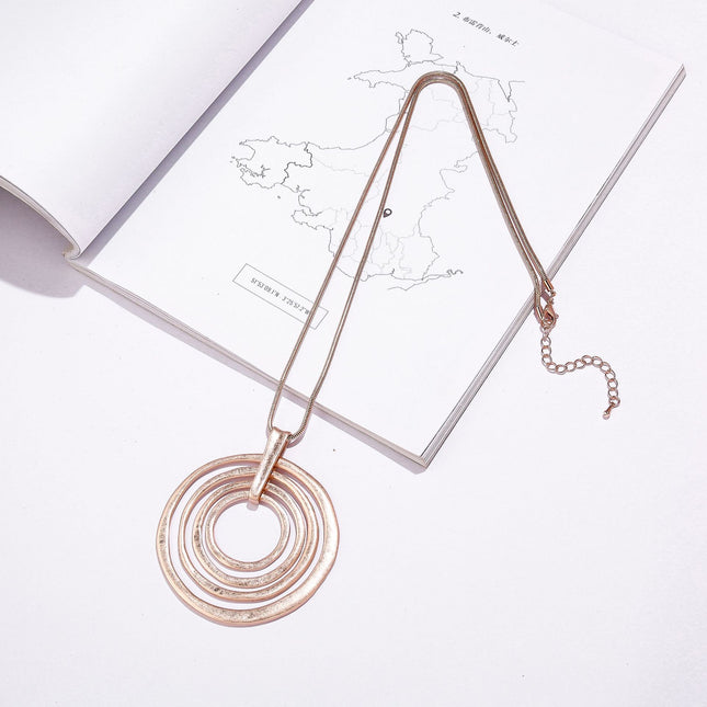 Wholesale Women's Round Multilayer Geometric Metal Matte Long Necklace
