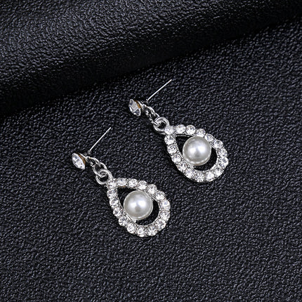 Pearl Necklace Earrings Set Fashion Alloy Flower Bridal Wedding Jewelry