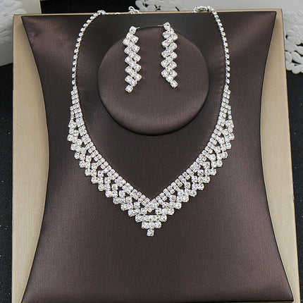 Full Diamond Clavicle Necklace Earrings Dress Versatile Suit