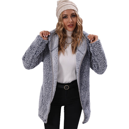 Wholesale Women's Hooded Long Sleeve Cardigan Puff Fleece Jacket