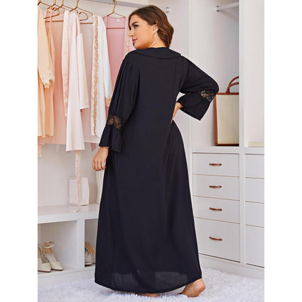 Großhandel Plus Size Damen Nachthemd Langarm Lange Spitze Homewear Pyjama Kleid