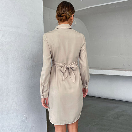 Wholesale Women's Long Sleeve Cardigan Mid Length Lapel Shirt Dress