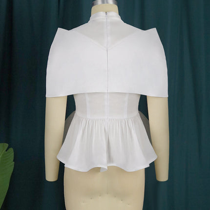Plus Size Women's See-Through Stitching Sleeves Ruffle Hem Shirt