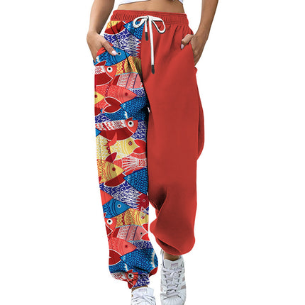 Wholesale Women's Casual Sports High Waist Printed Slim  Rope Joggers
