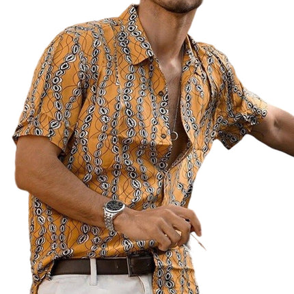 Wholesale Men's Summer Casual Lapel Printed Short Sleeve Shirts Tops