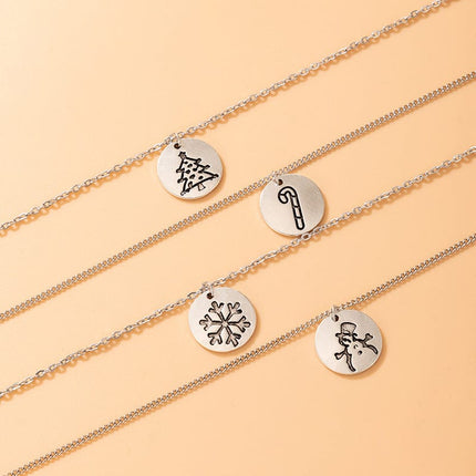 Christmas Snowflake Necklace Set of Four Geometric Round Snowman Necklace Set