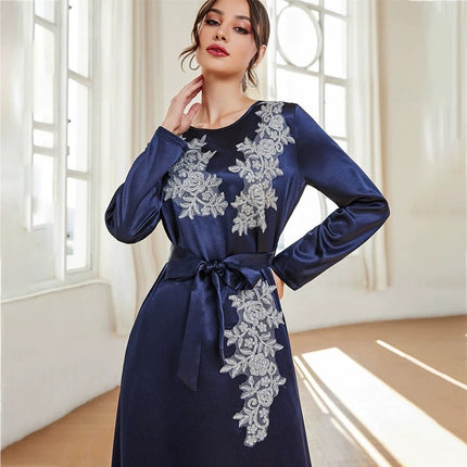Wholesale Women's Autumn Winter Long Sleeve Embroidered Long Dress
