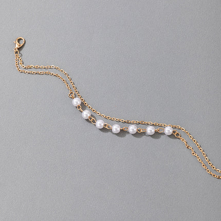 Tobillera de doble capa con cadena de cuentas de perlas