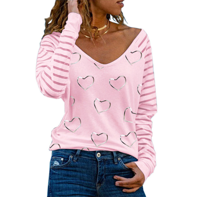 Women's Plus Size Ladies Heart Print Long Sleeve T-Shirt&nbsp;