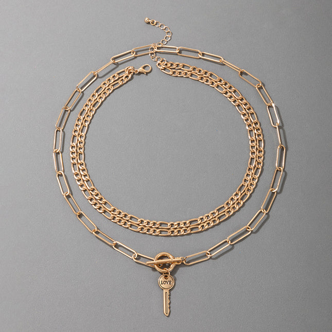 Wholesale Fashion Alloy Alphabet Key Triple Layer Necklace