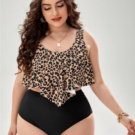 Wholesale Women's Bikini Leopard Print Ruffle Oversized Two-piece Swimsuit