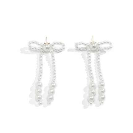 Wholesale Fashion Pearl Bow Knot Earrings Beaded Tassel Earrings