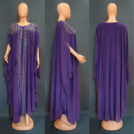 Wholesale Middle East Muslim Women's Chiffon Ironing Rhinestone Dress Robe Two Piece Set