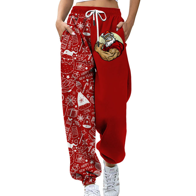 Pantalones de chándal informales con estampado digital de Navidad para mujer