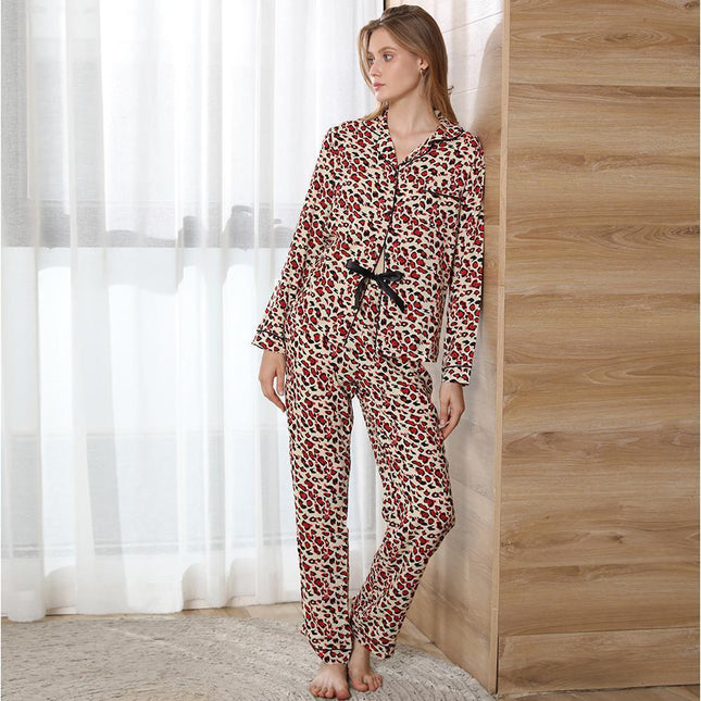 Damen-Herbst-Winter-Langarm-Hosen-Homewear-Pyjama-Set