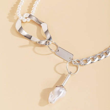 Women's Imitation Pearl Necklace Irregular Metal Geometric Necklace