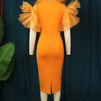 Women's Mesh Stitching Dress Autumn Slim Evening Dress