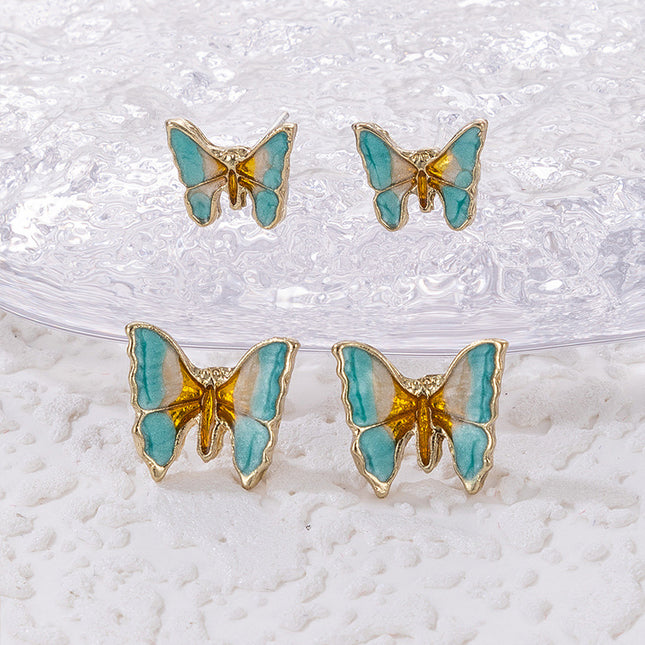 Resin Alloy Colorful Butterfly Animal Earrings Set of Two