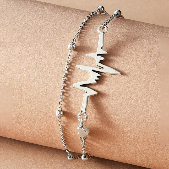 Wholesale Fashion Irregular Beads Silver Metal Double Layer Anklet