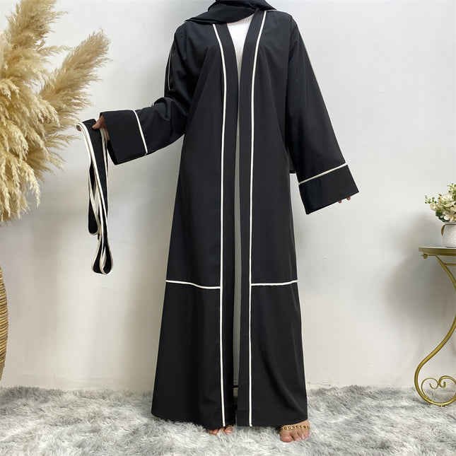 Middle Eastern Ladies Striped Cardigan Muslim Robe Long Dress