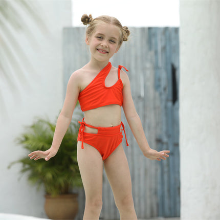 Venta al por mayor Traje de baño de color sólido Bikini dividido para niños