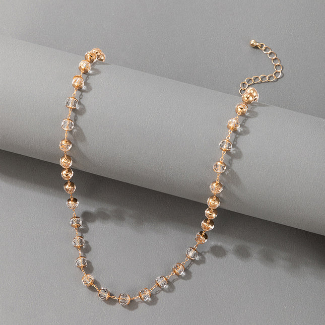 Polygonal Beaded Gold Single Layer Clavicle Chain Necklace