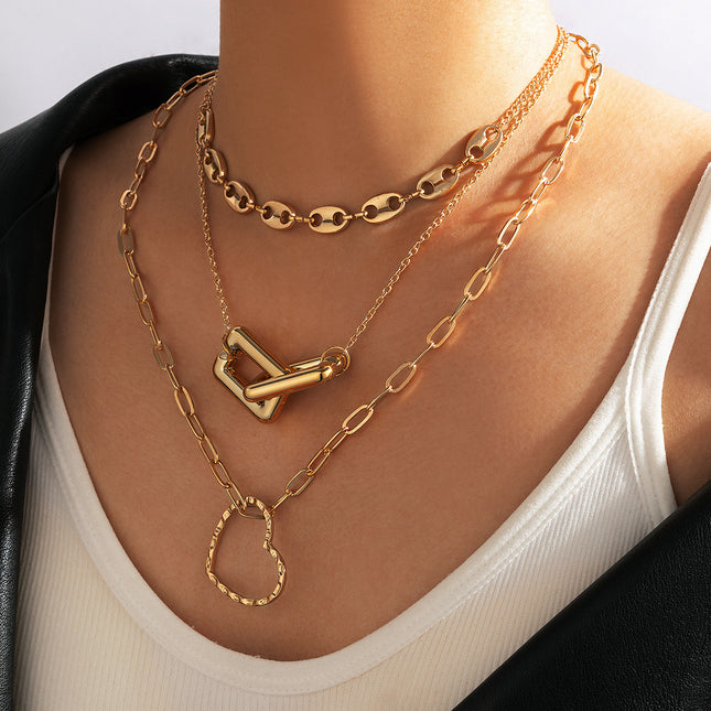 Wholesale Alloy Chain Heart Hollow Three Layers Necklace