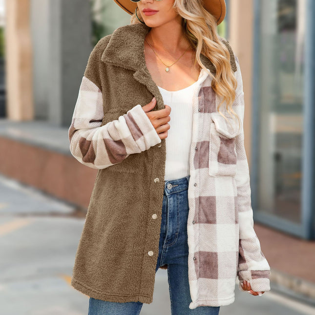 Wholesale Women's Long Sleeve Double Fleece Flannel Long Coat