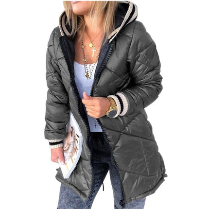 Wholesale Ladies Winter Zipper Mid Length Hooded Padding