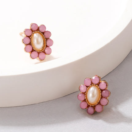 Pink Geometric Metal Pearl Rhinestone White Single Earring
