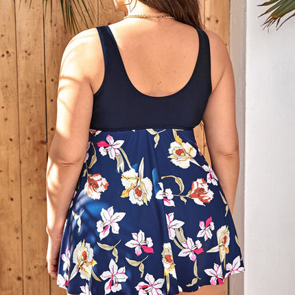 Wholesale Women's Printed Drawstring Plus Size Skirt One-piece Swimsuit