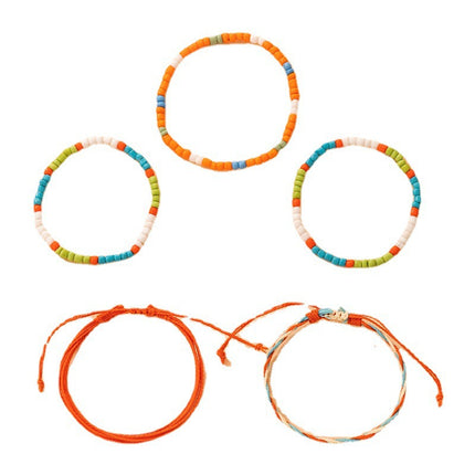 Buntes Perlen-geflochtenes Seil-Armband-Set aus fünf Reisperlen-geflochtenen Armbändern im ethnischen Stil