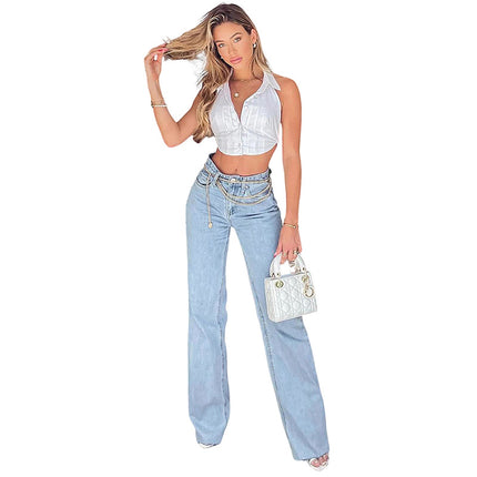 Frühlings-Sommer-Damen-hohe elastische Denim-Jeans