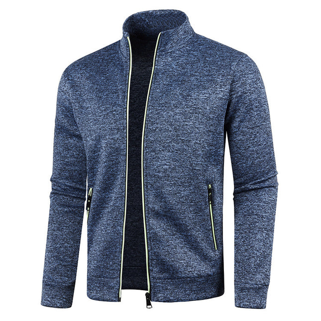 Wholesale Men's Fall Winter Zipper Knit Sleeve Thin Fleece Cardigan Jacket
