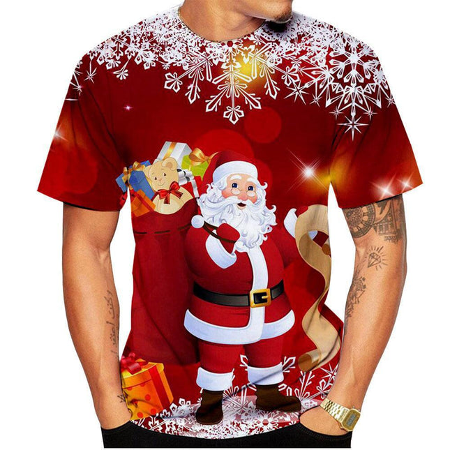 Camiseta de manga corta informal con estampado de Papá Noel de verano para hombre
