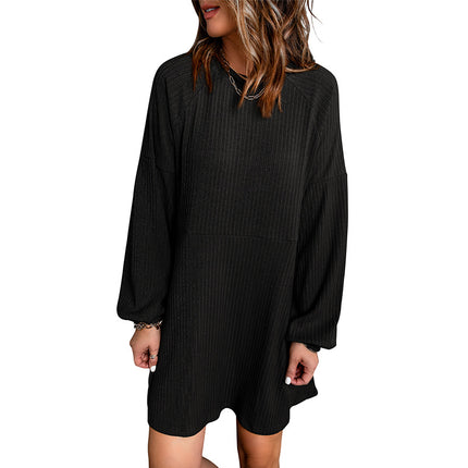 Wholesale Women's Solid Color Short Dress Long Sleeve Knitted Sweater Dress