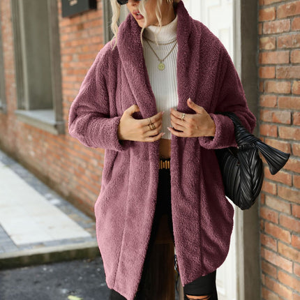 Wholesale Ladies Buttonless Long Lapel Fleece Cardigan Coat