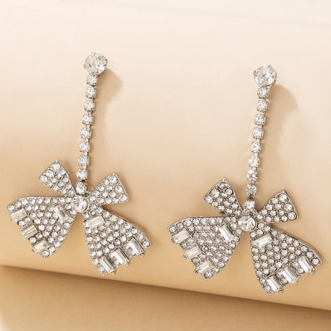Silver Crystal Bow Earrings