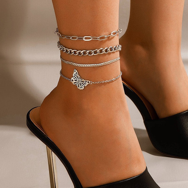 Butterfly Geometric Fringe Hollow Butterfly Anklet Four Pieces